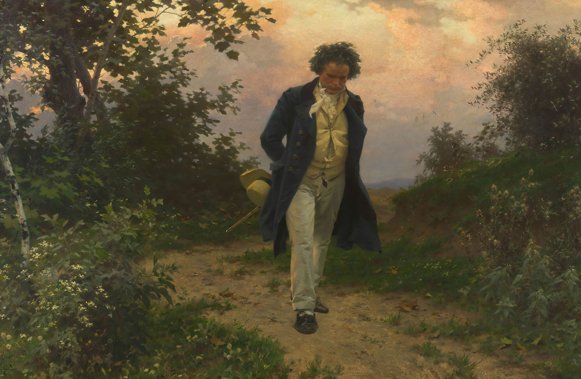 Målning av Beethoven av Julius Schmid. Beethoven promenerar i naturen.